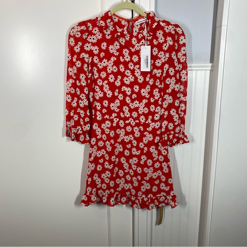 Reformation Stevie Dress (Oopsie Daisy) long sleeve mini dress viscose size 2 - Picture 2 of 10